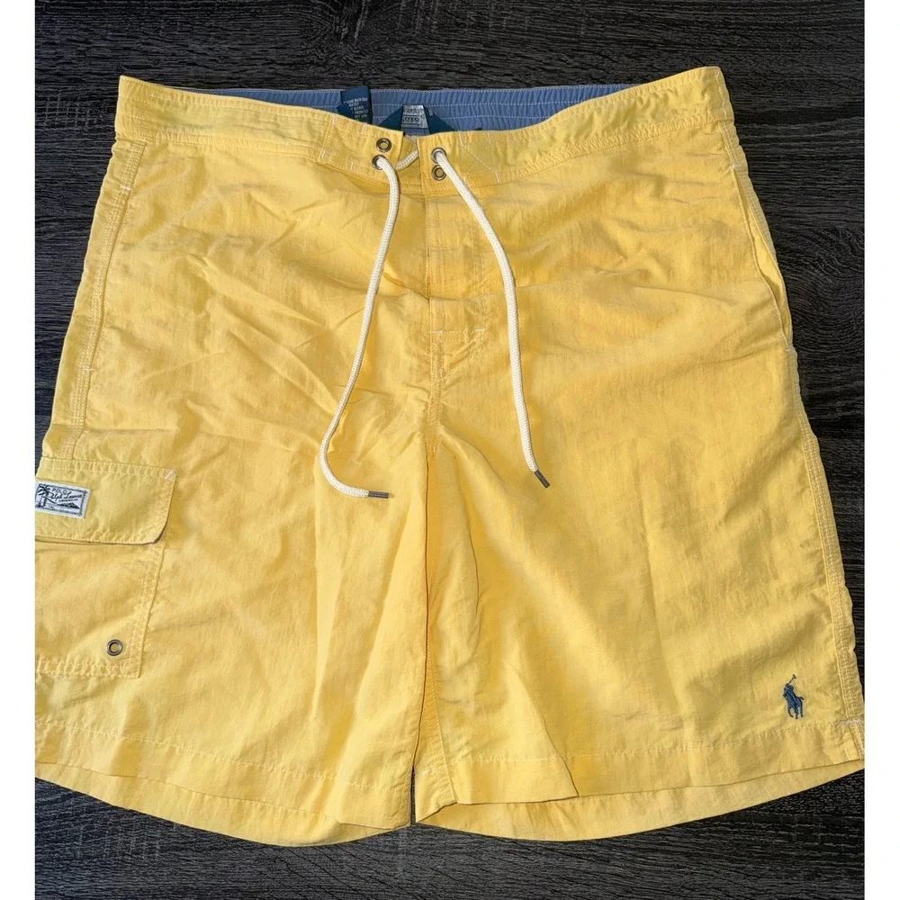 Polo Ralph Lauren Mens Yellow Swim Trunks Board Shorts Cargo Pocket Medium M